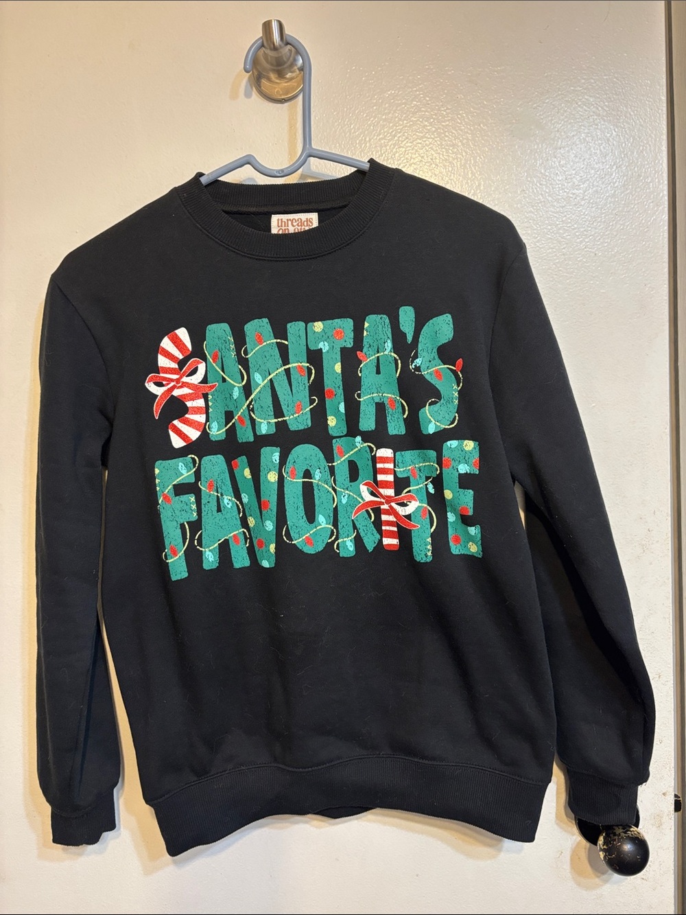 Black Crewneck Sweatshirt with Green Holiday Graphic - Thread & Co.